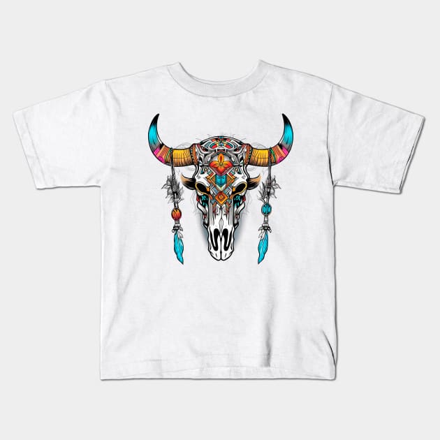 Bohemian Bull skull Kids T-Shirt by Skulls To Go